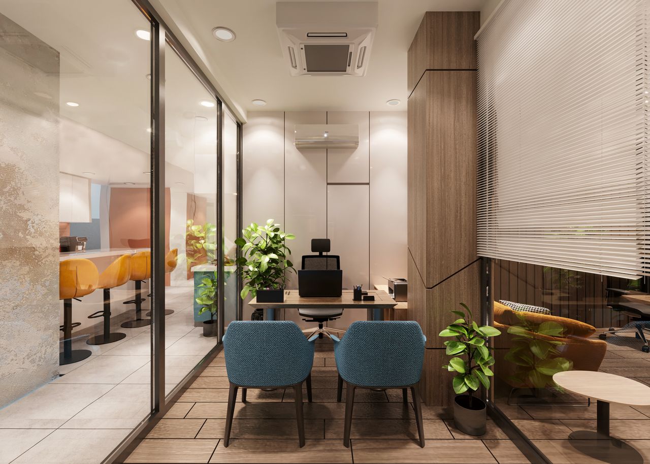 Glass-walled private office suite