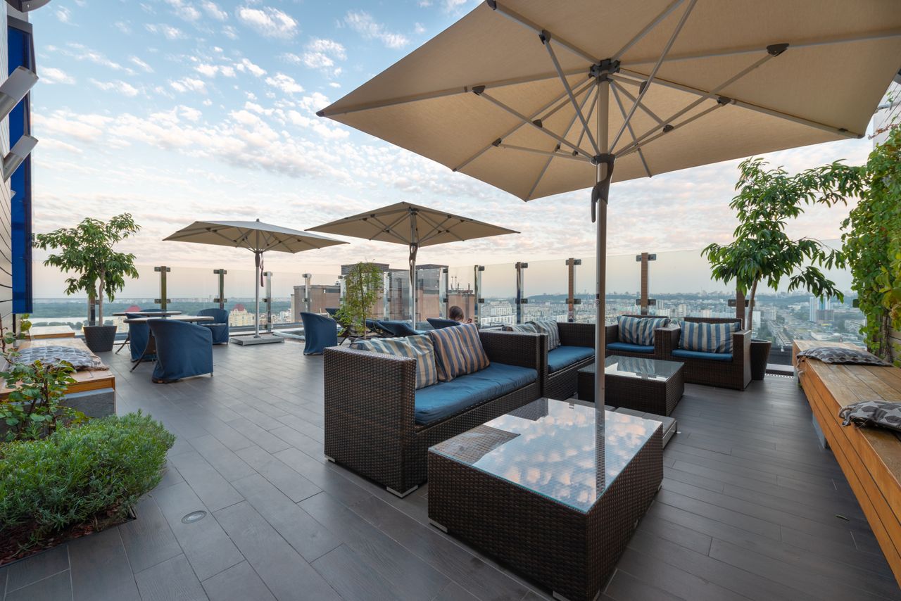 Rooftop terrace lounge at an office building